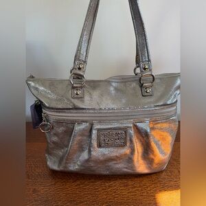 Coach Poppy Leather Metallic Tote Bag